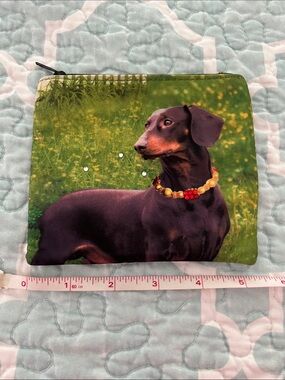 Dachshund Print Zip Pouch – Black and Green